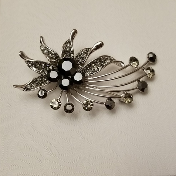 Black & Silver Crystals Brooch - Picture 1 of 2